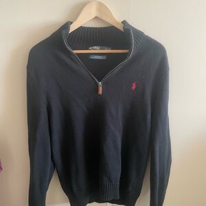 Ralph Lauren Black Zip-Up Sweater with Red Emblem
